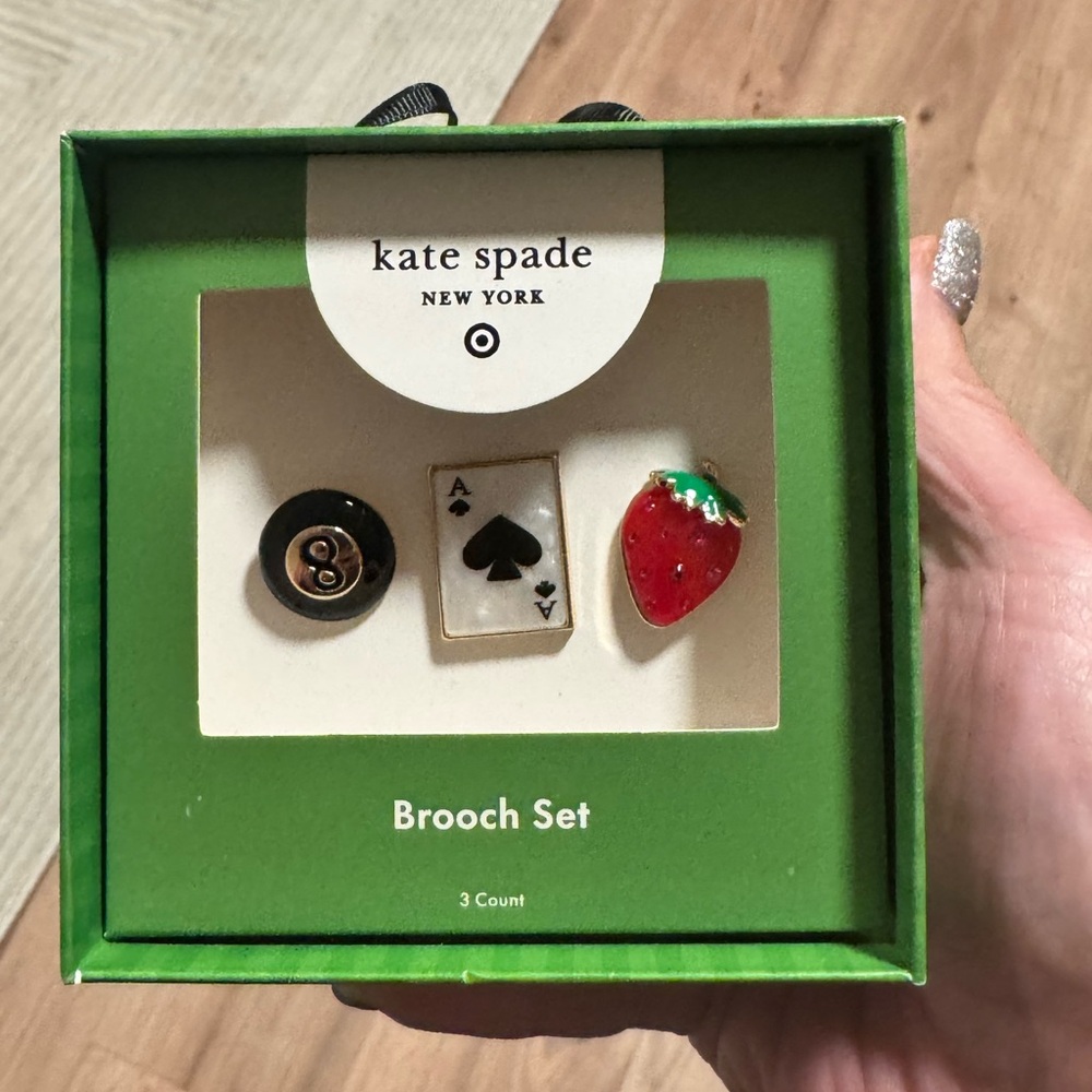 Kate Spade Black, White, and Red Brooch Set